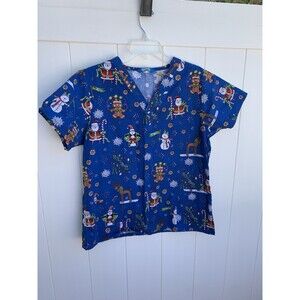 Women's Scrub Wear Christmas Medical Top Size Medium Short Vintage